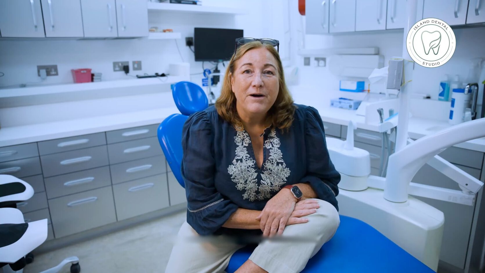 Jo, a patient at Island Dental Studio, in the treatment room