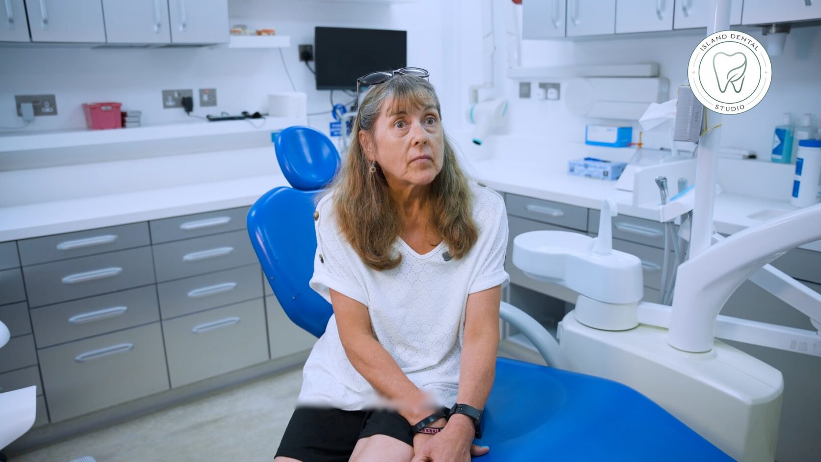 Pauline, a patient at Island Dental Studio, in the treatment room